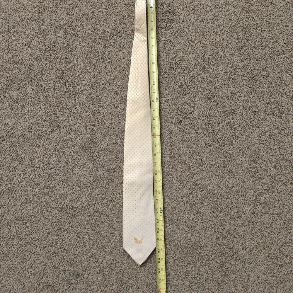 LEEUM Men Necktie OS Cream Gold Silk Blend Polka Dot Butterfly Luxury Formal